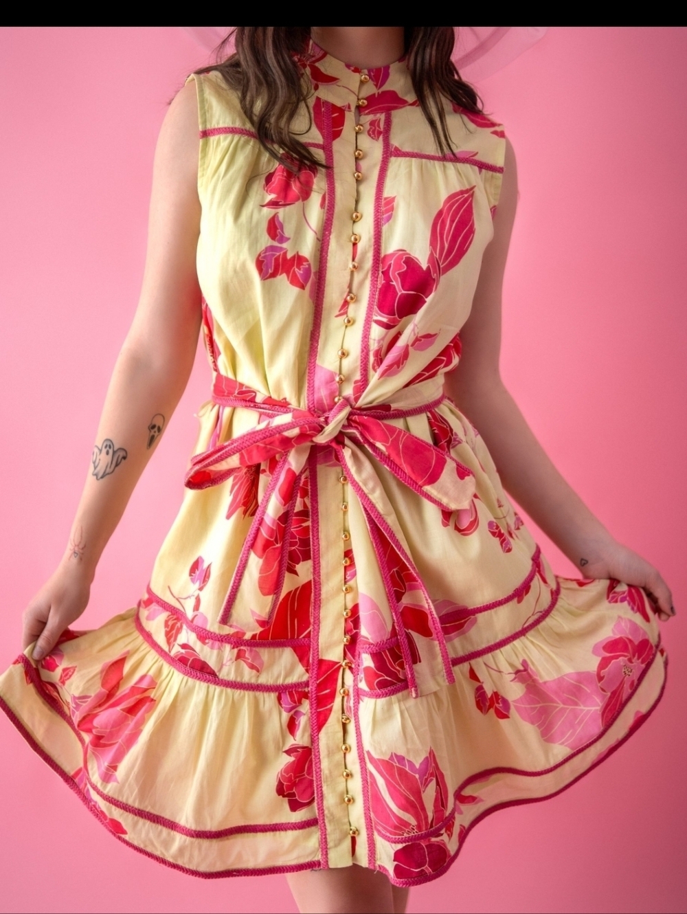 J. Marie Floral Midi Dress in Green and Pink